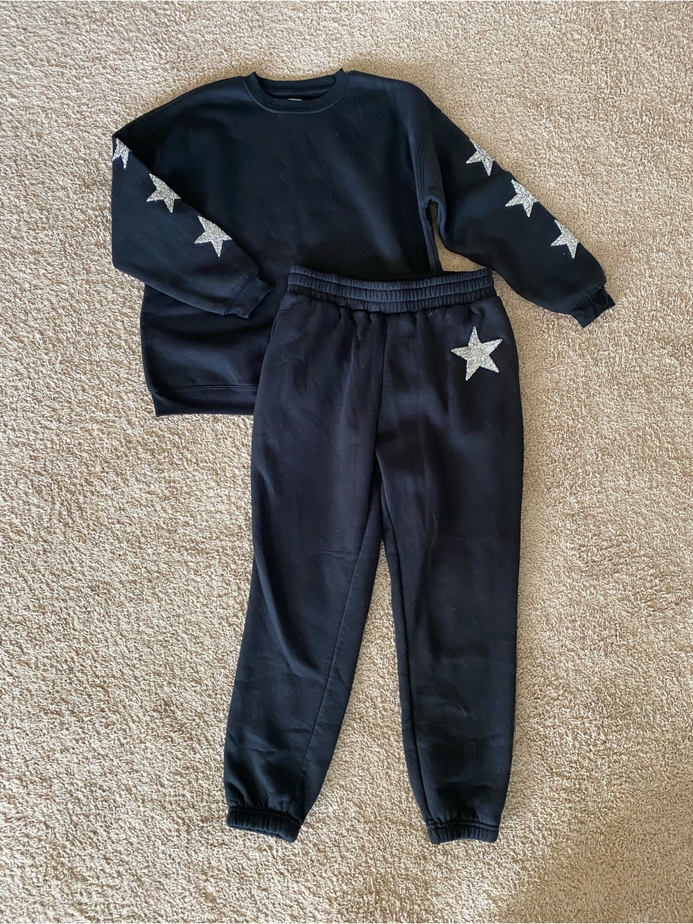 No Comment black rhinestone stars sweatsuit set S/M